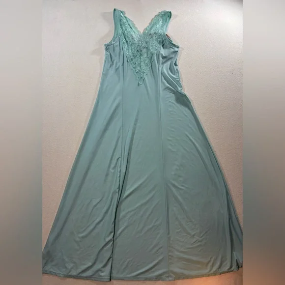 Sol Surroundings Lace Nightgown teal Green Sleeveless Maxi Slip Dress M - Picture 3 of 9